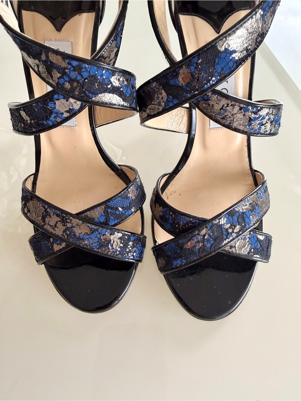 Jimmy Choo Black and Blue Metallic Strappy Pumps 39.5 - Picture 4 of 9